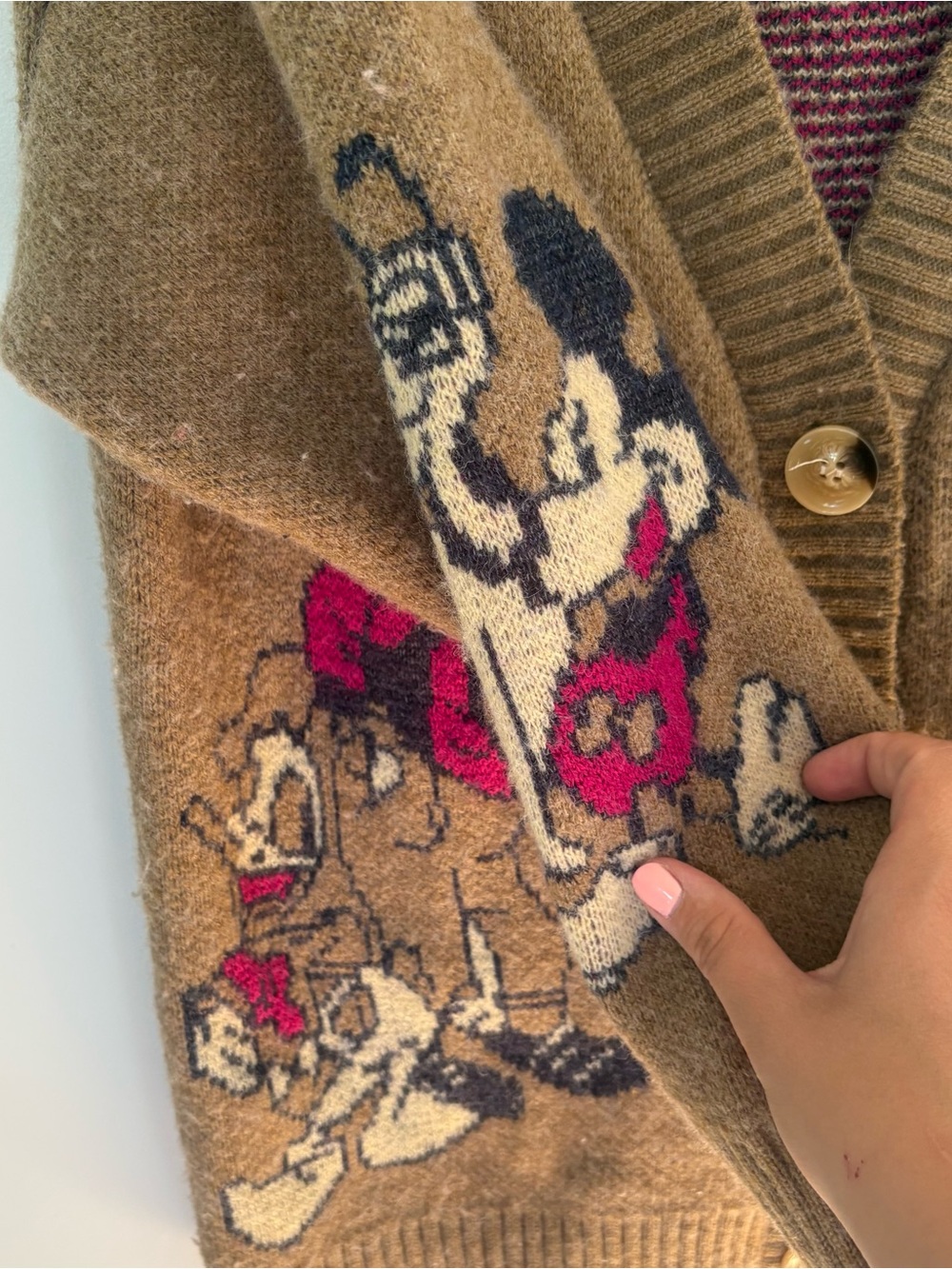 Vintage Disney Character Knit Cardigan Brown Earth Tone Graphic Grandma Core S/M - Picture 4 of 9